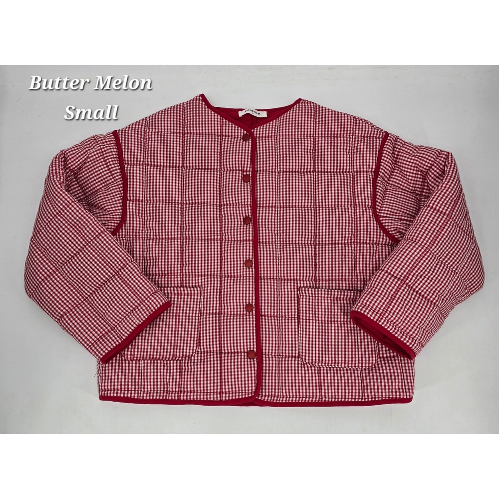Buttermelon Red Gingham Quilted Cotton Jacket Small Cottagecore Farmhouse